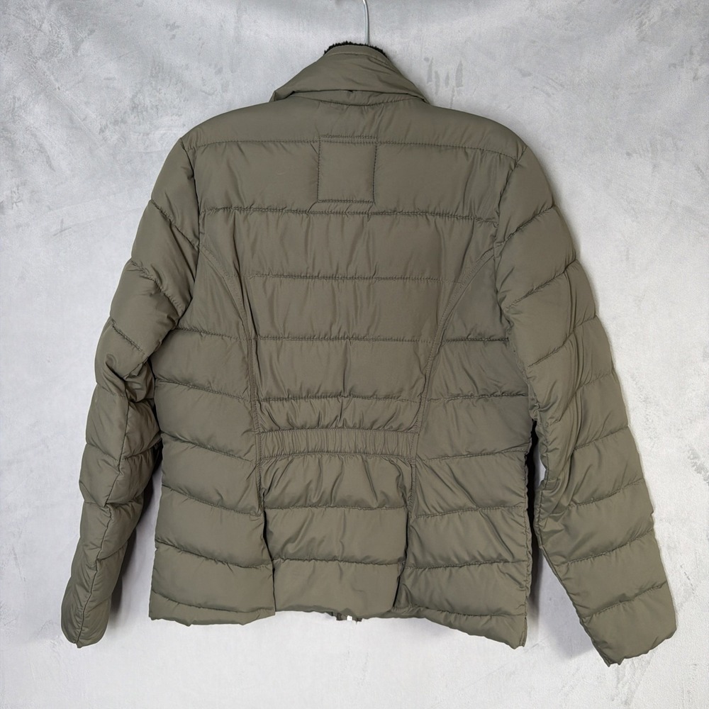 Abercrombie & Fitch Mens L Puffer Jacket Olive Green Faux Fur Collar Packable - Picture 2 of 11